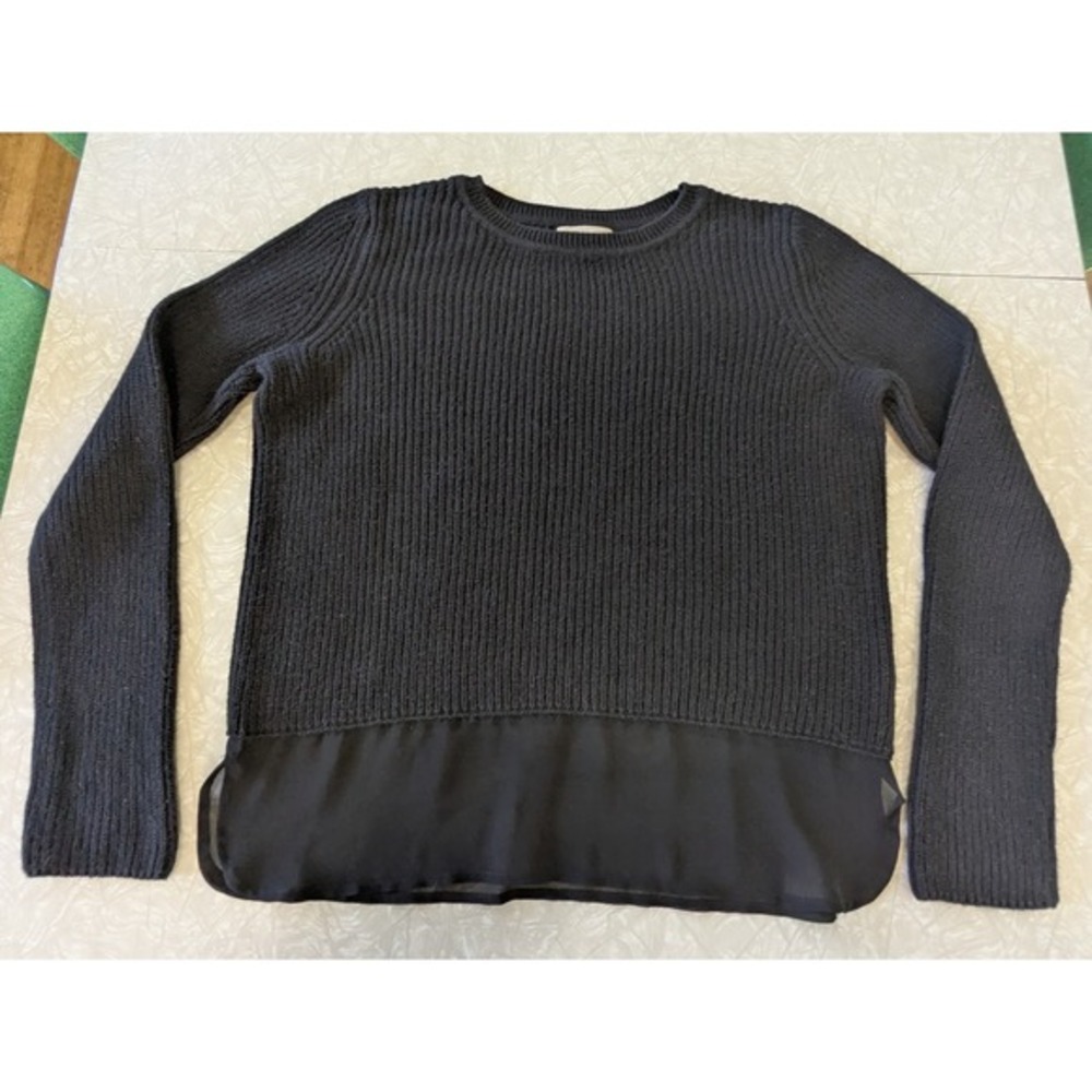 Banana Republic Women's S Black Cotton Blend Knit Sweater Chiffon Detail